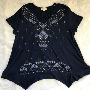 Blu Pepper Plus Top Embroidered Criss Cross 3XL